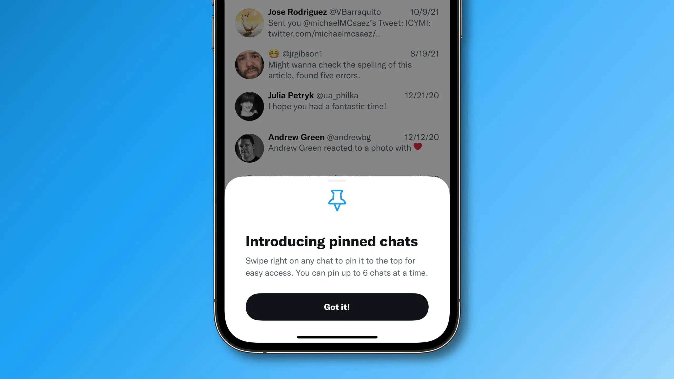 Twitter Pin Conversation Direct Messages inbox splash screen iPhone featured scaled