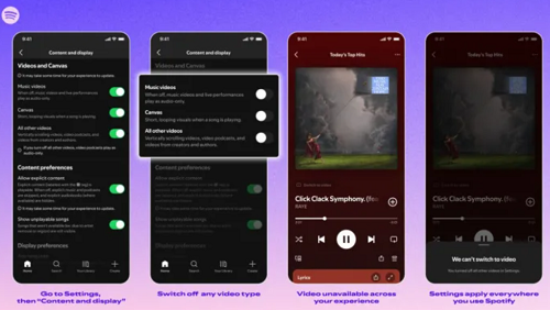 سبوتيفاي تمنح المستخدمين تحكمًا كاملًا بإيقاف محتوى الفيديو داخل التطبيق
