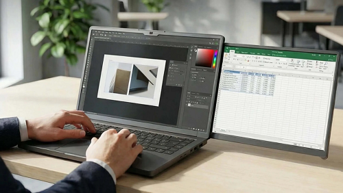 ابتكار جديد يحوّل MacBook إلى محطة عمل مزدوجة بشاشة منزلقة