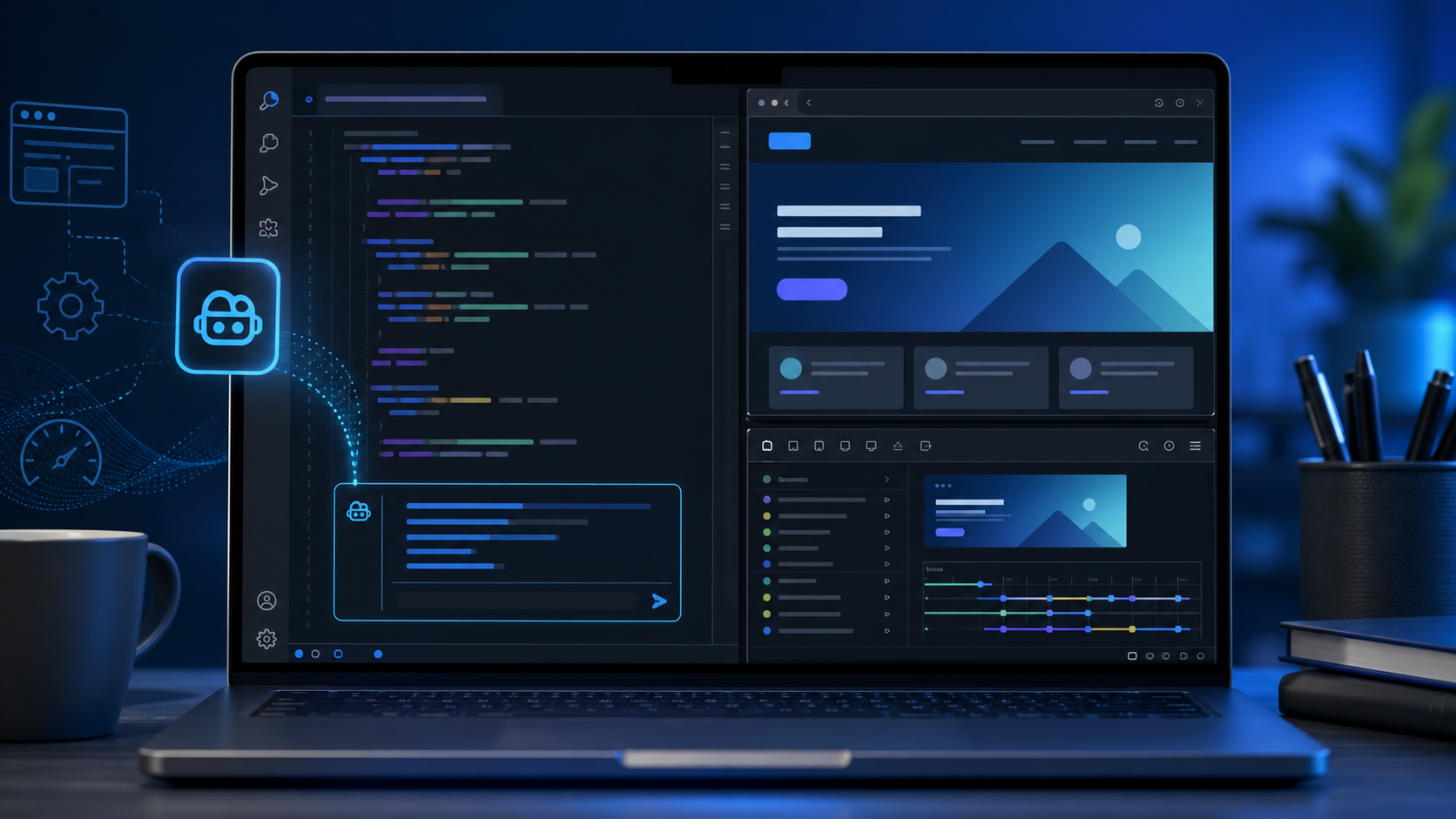 واجهة توضح أدوات المتصفح في GitHub Copilot داخل VS Code أثناء اختبار صفحة ويب